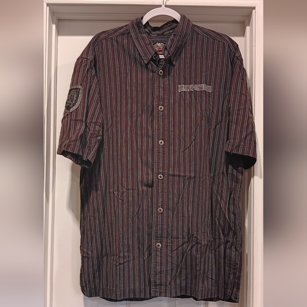 Vintage Harley Davidson Mens Black/Red Button Down